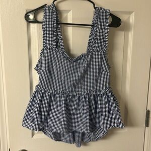 Blue and white bow tie open back Tank